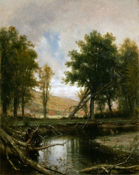 Landschaft mit Bach und Hirschen, c.1877 | Thomas Worthington Whittredge | Gemälde Reproduktion