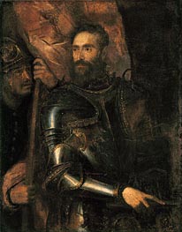 Portrait of Pierluigi Farnese with His Standard Bearer, 1546 by Titian | Painting Reproduction