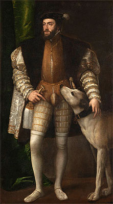 Emperor Carlos V with a Dog, 1533 | Titian | Gemälde Reproduktion