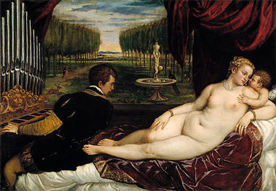 Venus with the Organist and Cupid, c.1555 | Titian | Painting Reproduction
