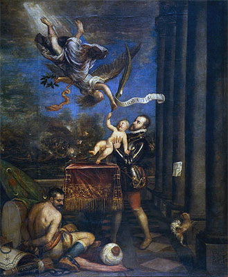 Following Victory at Lepanto, Felipe II offers Prince Fernando to Heaven, c.1572/75 | Titian | Gemälde Reproduktion