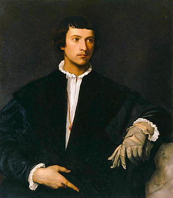 Porträt eines Mannes mit Handschuhen, c.1520 | Titian | Gemälde Reproduktion