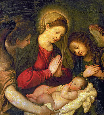 Madonna and Child with Two Angels, undated | Titian | Painting Reproduction