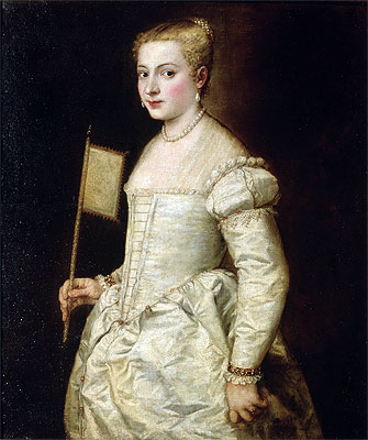 Bildnis einer Dame in Weiß, n.d. von Titian | Gemälde-Reproduktion