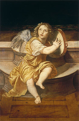 Engel mit Tamburin, n.d. von Titian | Gemälde-Reproduktion