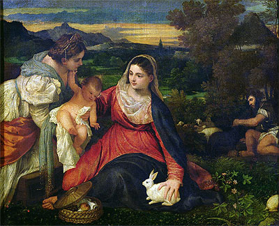 Madonna and Child with St. Catherine (The Virgin of the Rabbit), c.1530 | Titian | Gemälde Reproduktion