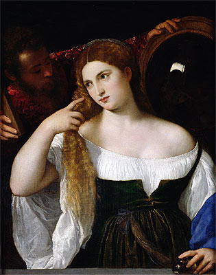 Woman with a Mirror, c.1512/15 | Titian | Gemälde Reproduktion