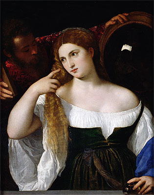 Frau mit Spiegel | Titian | Gemälde Reproduktion