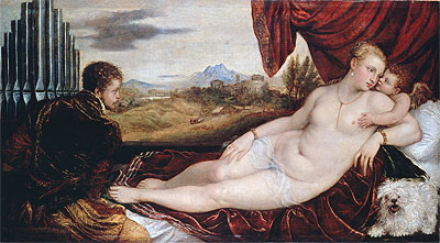 Venus mit dem Orgelspieler, c.1550 von Titian | Gemälde-Reproduktion