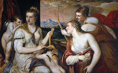 Venus Blindfolding Cupid, c.1565 | Titian | Painting Reproduction