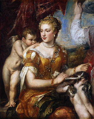 Venus, Amor die Augen verbindend | Titian | Gemälde Reproduktion