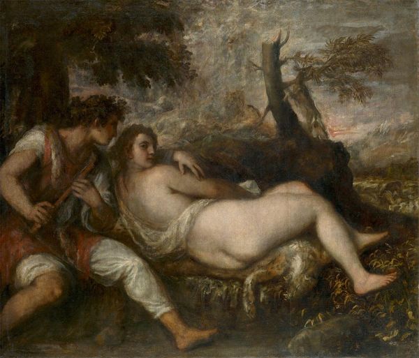 Nymph and Shepherd, c.1570/75 | Titian | Painting Reproduction