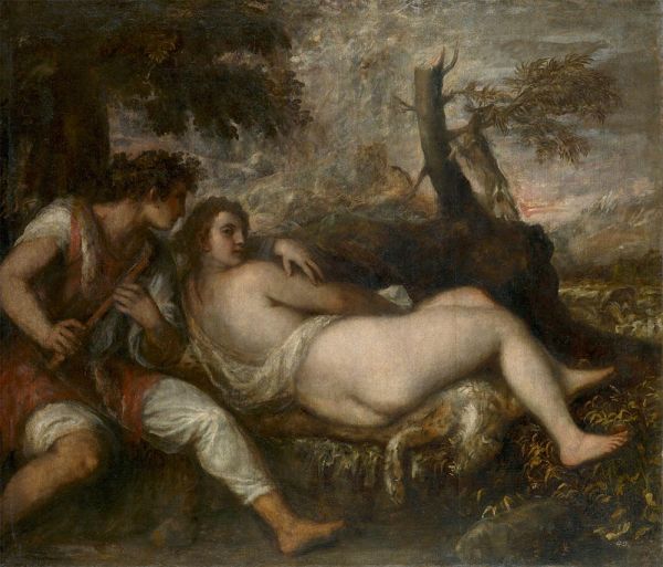 Nymph and Shepherd, c.1570/75 by Titian | Painting Reproduction