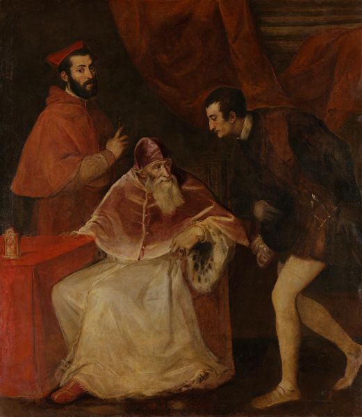 Portrait of Paolo III Farnese with the Nephews, 1546 | Titian | Gemälde Reproduktion