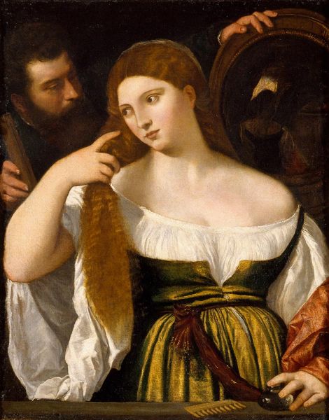 Mädchen vor dem Spiegel, a.1515 | Titian | Gemälde Reproduktion