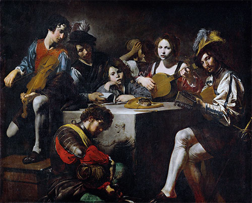 Concert around the Bas-Relief, c.1622/25 | Valentin de Boulogne | Painting Reproduction