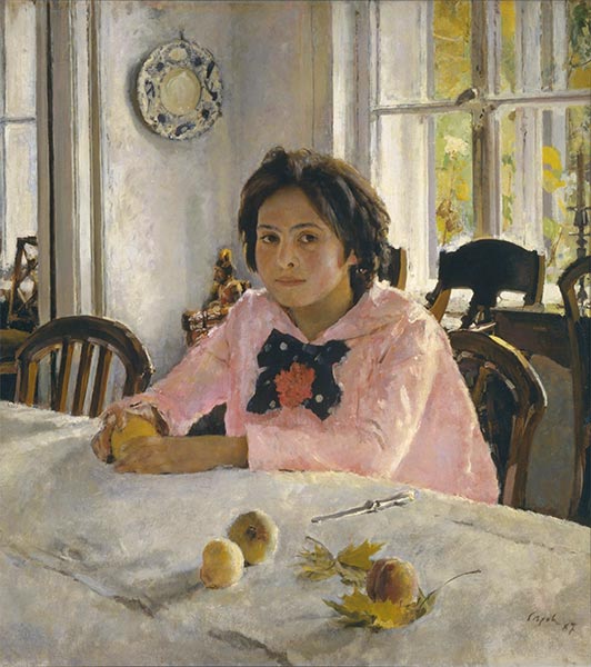 Girl with Peaches, Portrait of Vera Mamontova, 1887 | Valentin Serov | Painting Reproduction