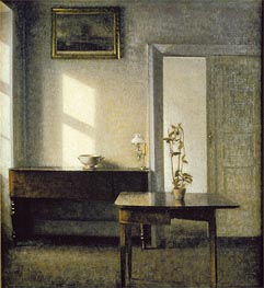 Interior with Plants on Cardtable | Hammershoi | Painting Reproduction