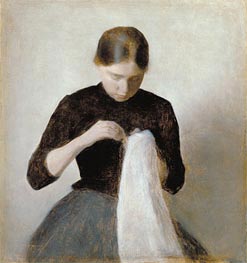 Young Girl Sewing, 1887 by Hammershoi | Painting Reproduction
