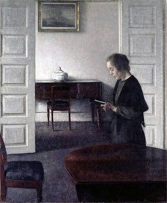 Interior with a Lady Reading, c.1900 | Hammershoi | Painting Reproduction