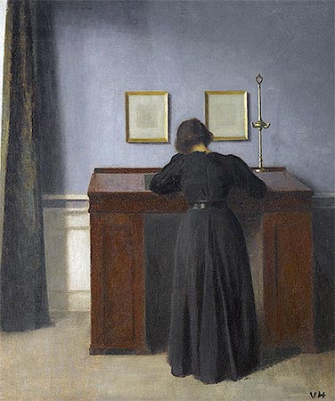 Ida Standing at a Desk, 1900 | Hammershoi | Gemälde Reproduktion