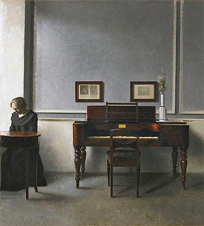 Ida in einem Interieur mit Klavier | Hammershoi | Gemälde Reproduktion
