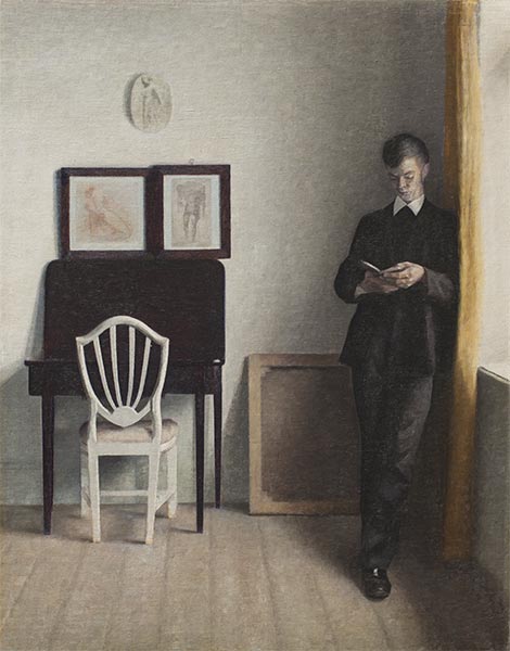 Interior with a Reading Young Man, 1898 | Hammershoi | Painting Reproduction