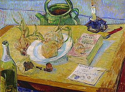 Stillleben mit einem Teller mit Zwiebeln, 1889 | Vincent van Gogh | Gemälde Reproduktion