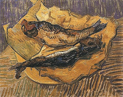 Stillleben: Bücklinge auf einem Stück gelbem Papier | Vincent van Gogh | Gemälde Reproduktion