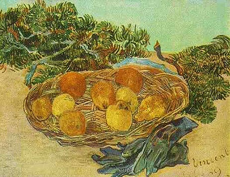 Still Life with Oranges, Lemons and Blue Gloves, 1889 | Vincent van Gogh | Painting Reproduction
