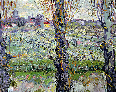 Orchard in Bloom with View of Arles, 1889 | Vincent van Gogh | Painting Reproduction
