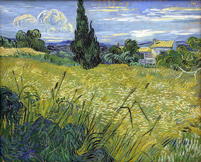 Green Wheat Field with Cypress, 1889 | Vincent van Gogh | Painting Reproduction