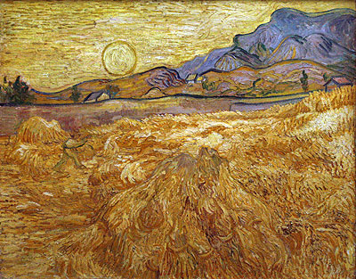Weizenfeld mit Schnitter und Sonne | Vincent van Gogh | Gemälde Reproduktion