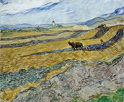 Enclosed Field with Ploughman, 1889 | Vincent van Gogh | Painting Reproduction