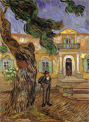 Pine Trees with Figure in the Garden of Saint-Paul Hospital, 1889 | Vincent van Gogh | Painting Reproduction
