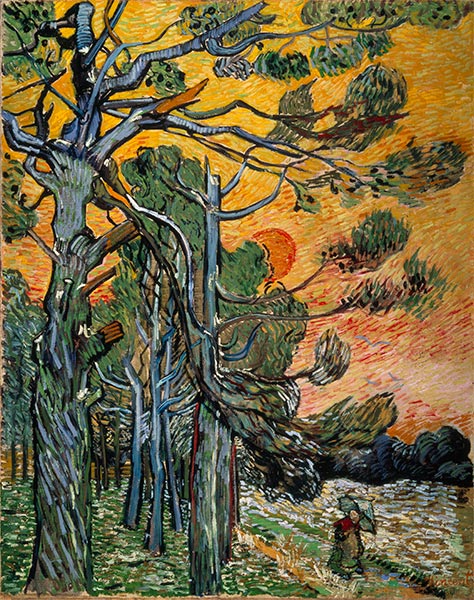 Pine Trees at Sunset , 1889 | Vincent van Gogh | Painting Reproduction