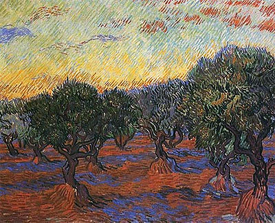 Olive Grove: Orange Sky, 1889 | Vincent van Gogh | Painting Reproduction