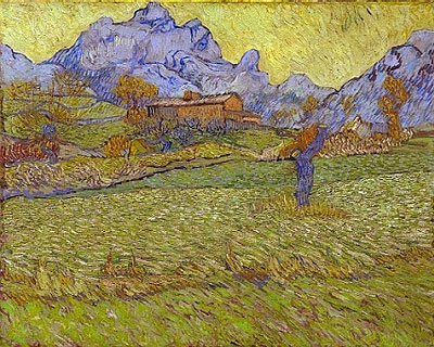 Wheatfields in a Mountainous Landscape, 1889 | Vincent van Gogh | Painting Reproduction