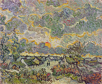 Cottages and Cypresses - Reminiscence of the North, 1890 | Vincent van Gogh | Painting Reproduction