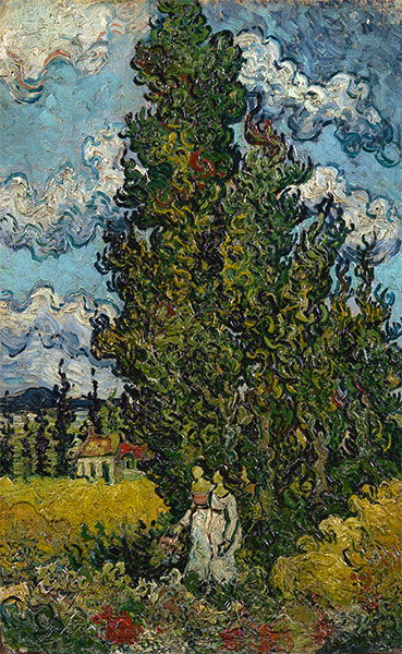 Cypresses and Two Woman, 1890 | Vincent van Gogh | Painting Reproduction