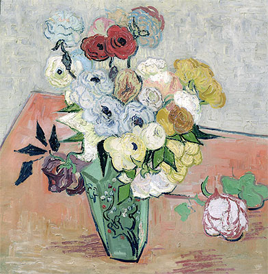 Still Life - Vase with Roses and Anemones, 1890 | Vincent van Gogh | Painting Reproduction