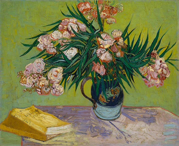 Still Life - Vase with Oleanders and Books, 1888 | Vincent van Gogh | Gemälde Reproduktion