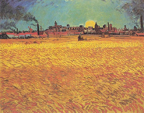 Sonnenuntergang: Weizenfelder in der Nähe von Arles, June 1888 | Vincent van Gogh | Gemälde Reproduktion
