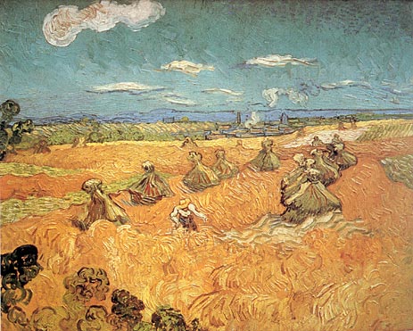 Wheat Stacks with Reaper, 1888 | Vincent van Gogh | Painting Reproduction