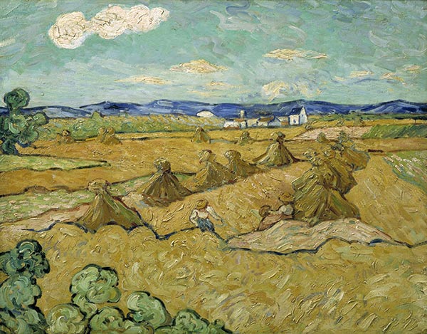Wheat Stacks with Reaper, 1888 | Vincent van Gogh | Painting Reproduction