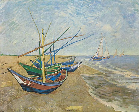 Fishing Boats on the Beach at Saintes-Maries, 1888 | Vincent van Gogh | Painting Reproduction
