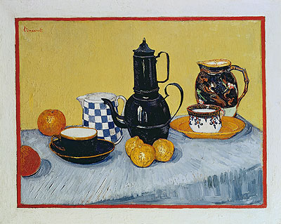 Blauer Emaille-Kaffeekanne, Irdenware und Früchte | Vincent van Gogh | Gemälde Reproduktion