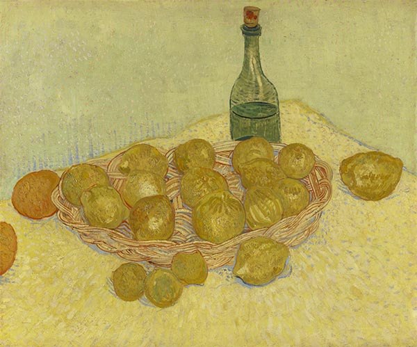 Still Life: Bottle, Lemons and Oranges, 1888 | Vincent van Gogh | Painting Reproduction