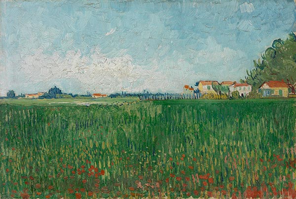Farmhouses in a Wheat Field Near Arles, 1888 | Vincent van Gogh | Painting Reproduction