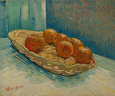 Stillleben mit Korb von sechs Orangen, March 1888 von Vincent van Gogh | Gemälde-Reproduktion
